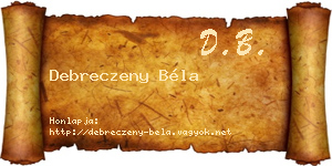Debreczeny Béla névjegykártya